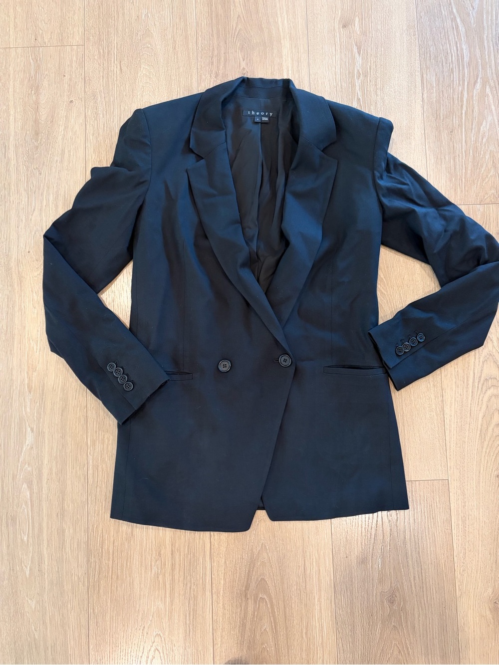 Theory Black Double-Breasted Tailored Blazer